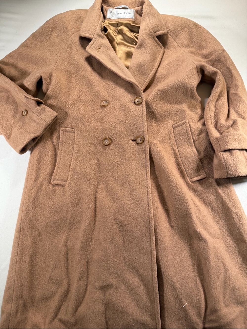 Evan Picone Camel Double-Breasted Trench Coat vintage
